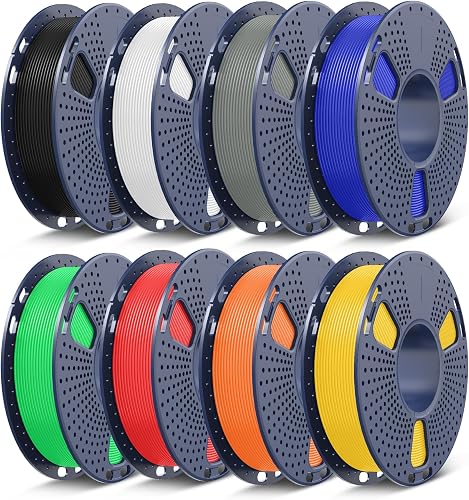 SUNLU PLA+ Filament Bundle, Christmas Gift, 3D Printer Filament Bundle Multicolor, Fit Bambu Labs Printer, Black+White+Grey+Red+Klein Blue+Green+Yellow+Orange