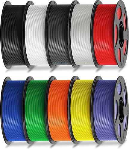 ANYCUBIC PLA Filament 1.75mm Bundle, 3D Printer Filament 1.75mm Dimensional Accuracy +/- 0.02mm, 1KG Spool, Black, White, Texture Grey, Clear, Red, Blue, Green, Orange, Yellow, Purple, 10KG in Total